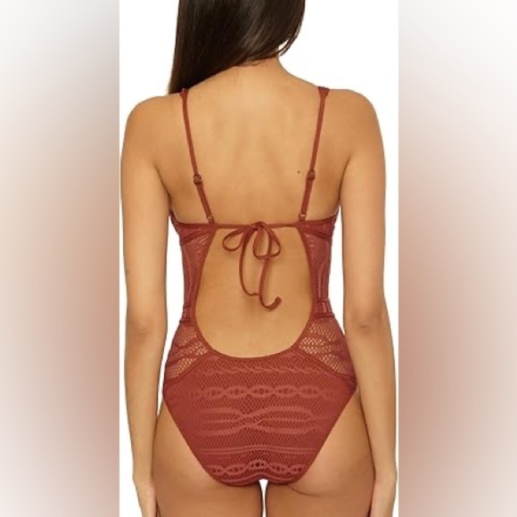 BECCA Color Play - Women's One Piece Swimsuit, Plunge, Crochet, Bronzed, X-Large - Picture 5 of 11
